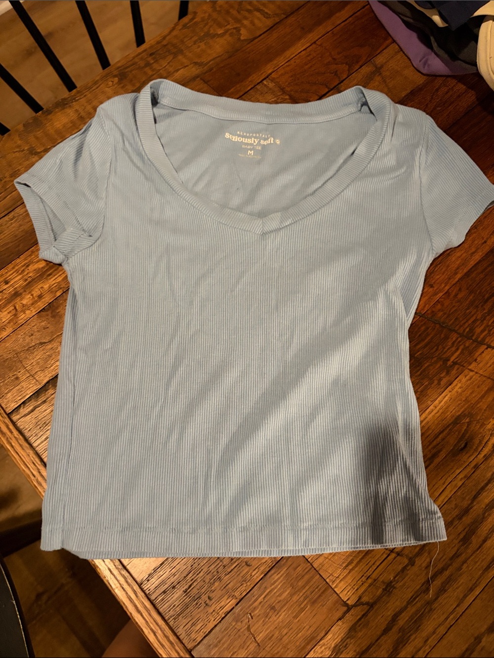 Aeropostale Light Blue Ribbed V-Neck Short Sleeve Tee